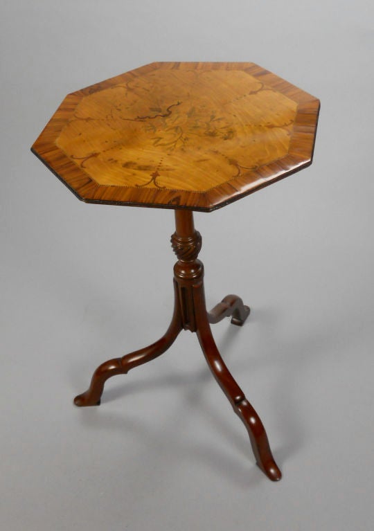 George III Tilt-Top Yew and Bloodwood Marquetry Tripod Table 1