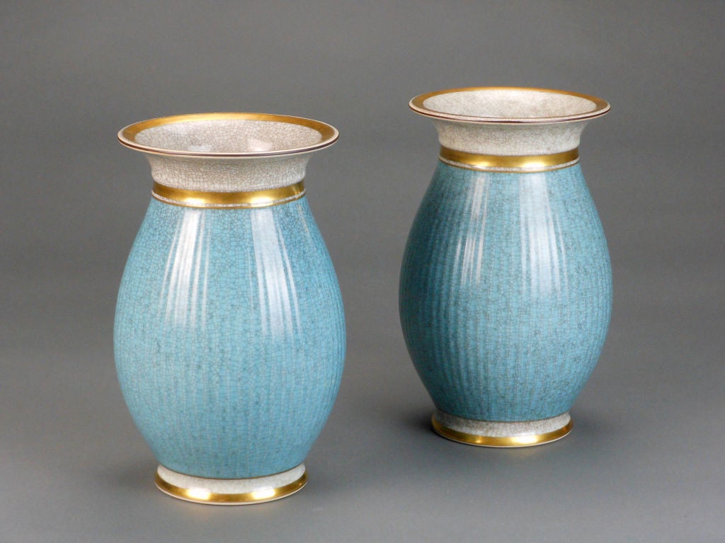 Danish Pair of Royal Copenhagen Craquelure Vases