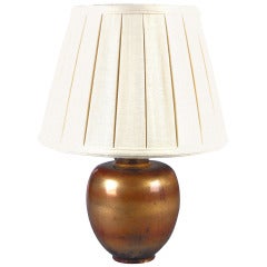 An Art Deco Red and Gilt Craquelure Porcelain Lamp