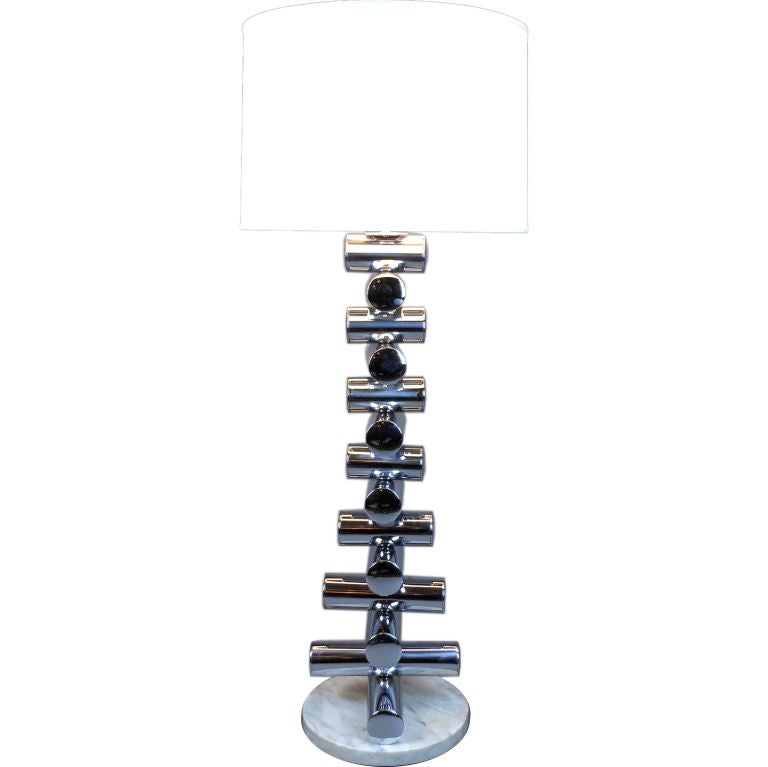 Tall Italian 1970s Steel and Marble Lamp For Sale