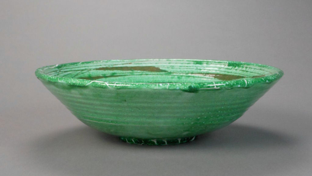 French Mid-Century Modern Abstract Green Ceramic Bowl For Sale