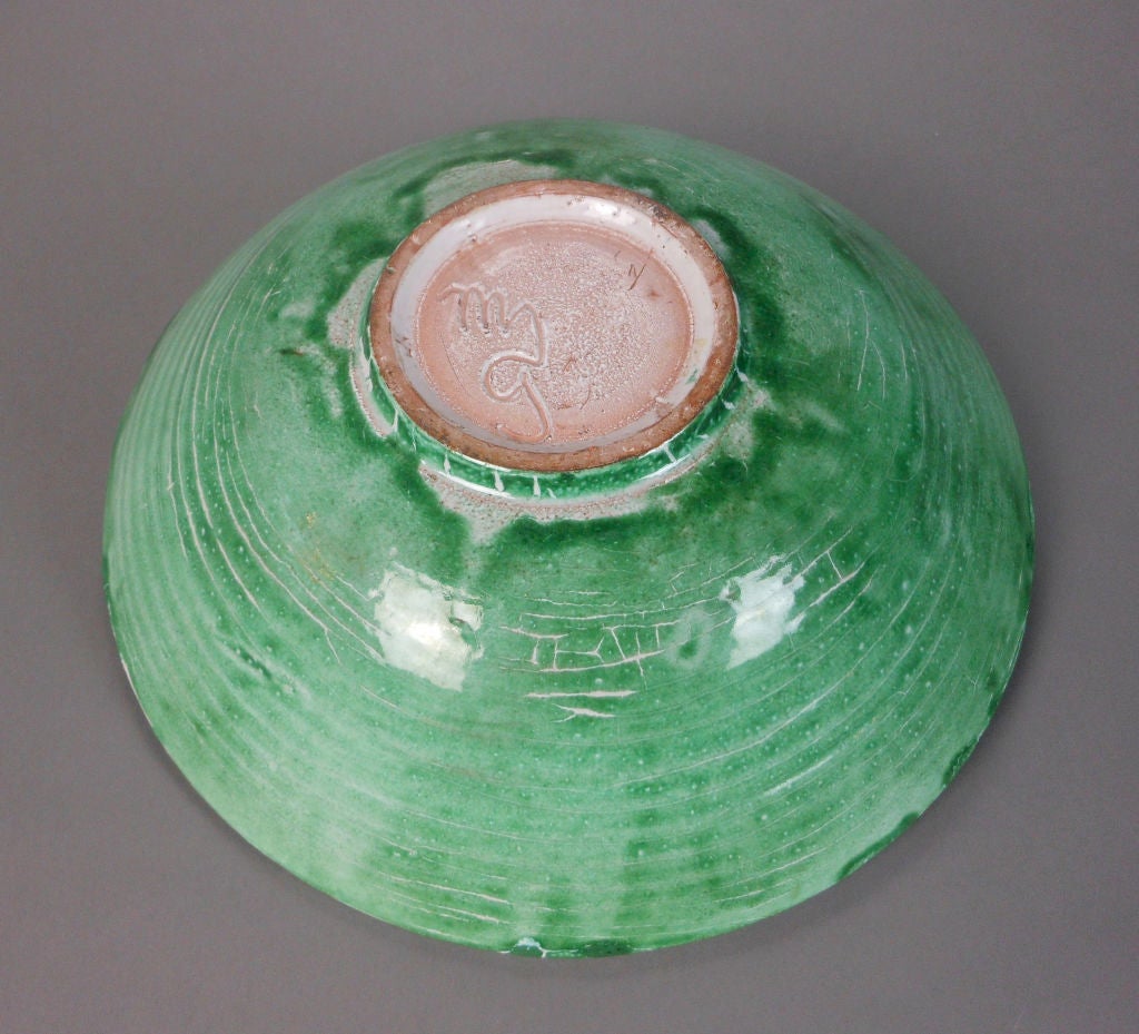 Mid-20th Century Mid-Century Modern Abstract Green Ceramic Bowl For Sale