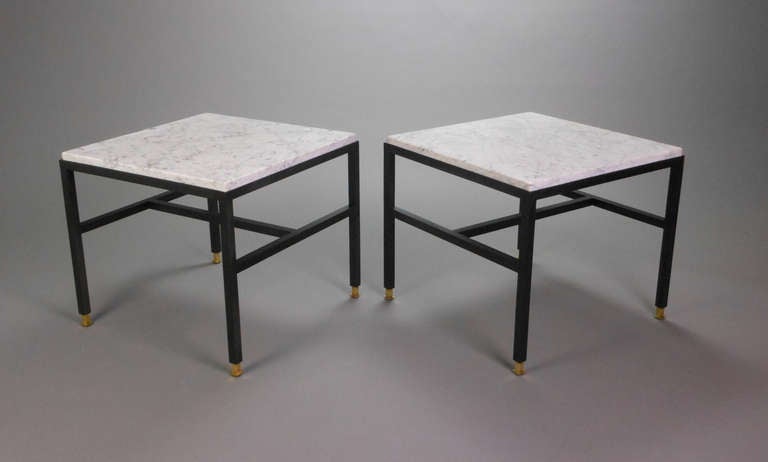 Pair of Italian Mid-Century Modern Low Tables with Marble Tops In Good Condition For Sale In New York, NY