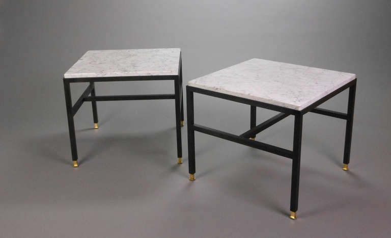 Late 20th Century Pair of Italian Mid-Century Modern Low Tables with Marble Tops For Sale