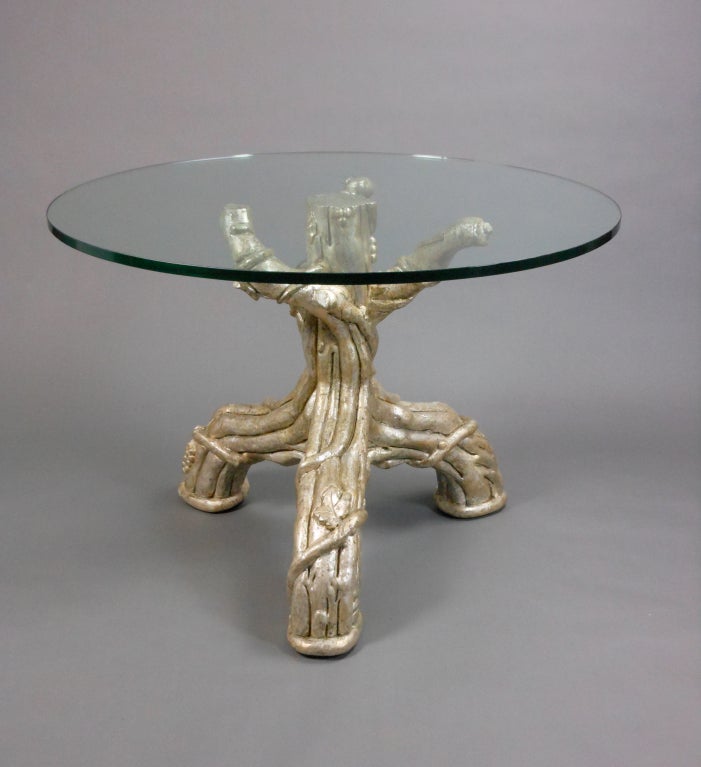 A French Silvered Tree Trunk Table with a Glass Top In Good Condition For Sale In New York, NY