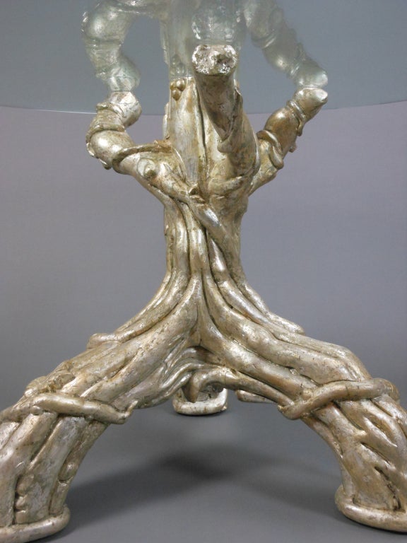 A French Silvered Tree Trunk Table with a Glass Top For Sale 2