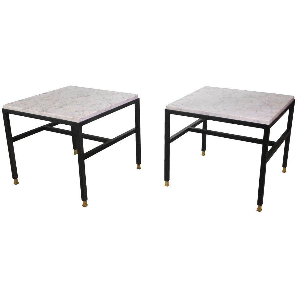 Pair of Italian Mid-Century Modern Low Tables with Marble Tops For Sale