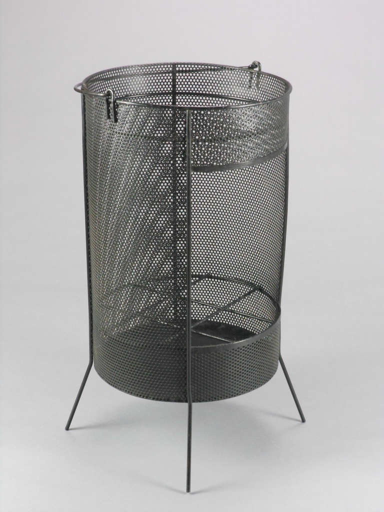 Mid-Century Modern A French Black Perforated Metal Umbrella Stand