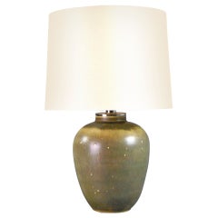 Scandinavian Modern Green Glazed Ceramic Lamp