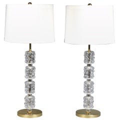A Pair of Swedish Brass and Glass Bubble Lamps A Pair of Swedish Brass and Glass Bubble Lamps