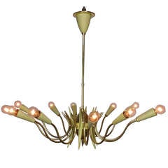 A Stilnovo Brass and Painted 12 Light Chandelier