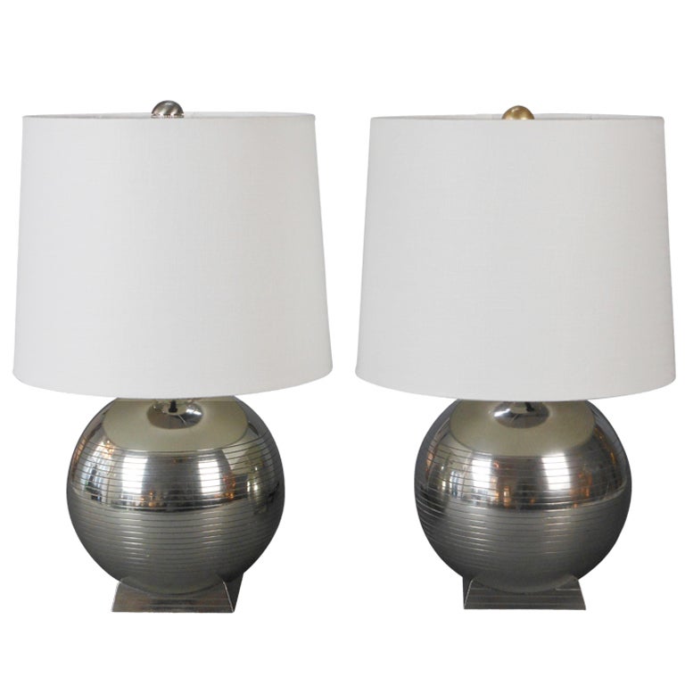 A Pair of Swedish Grace Period Pewter Lamps by GAB