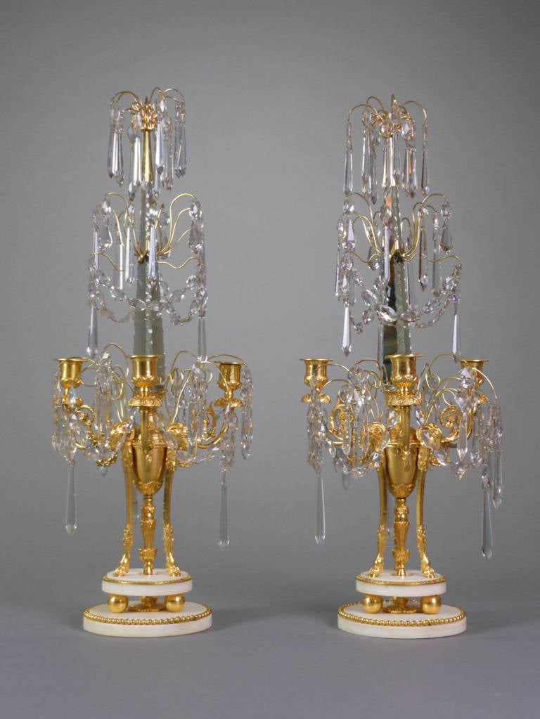 Neoclassical Pair of Gilt Bronze Obelisk Candelabra In Good Condition For Sale In New York, NY
