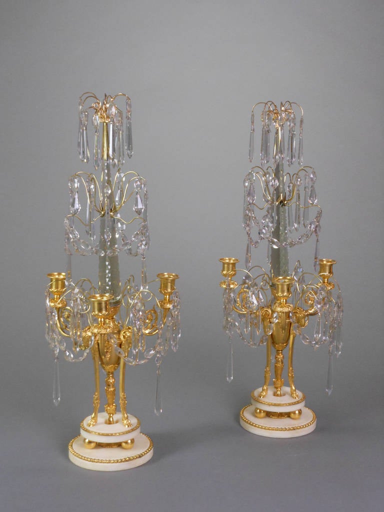 Ormolu Neoclassical Pair of Gilt Bronze Obelisk Candelabra For Sale