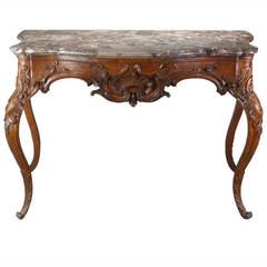 German Rococo Console Table with a Gray and Brown Breccia Marble Top