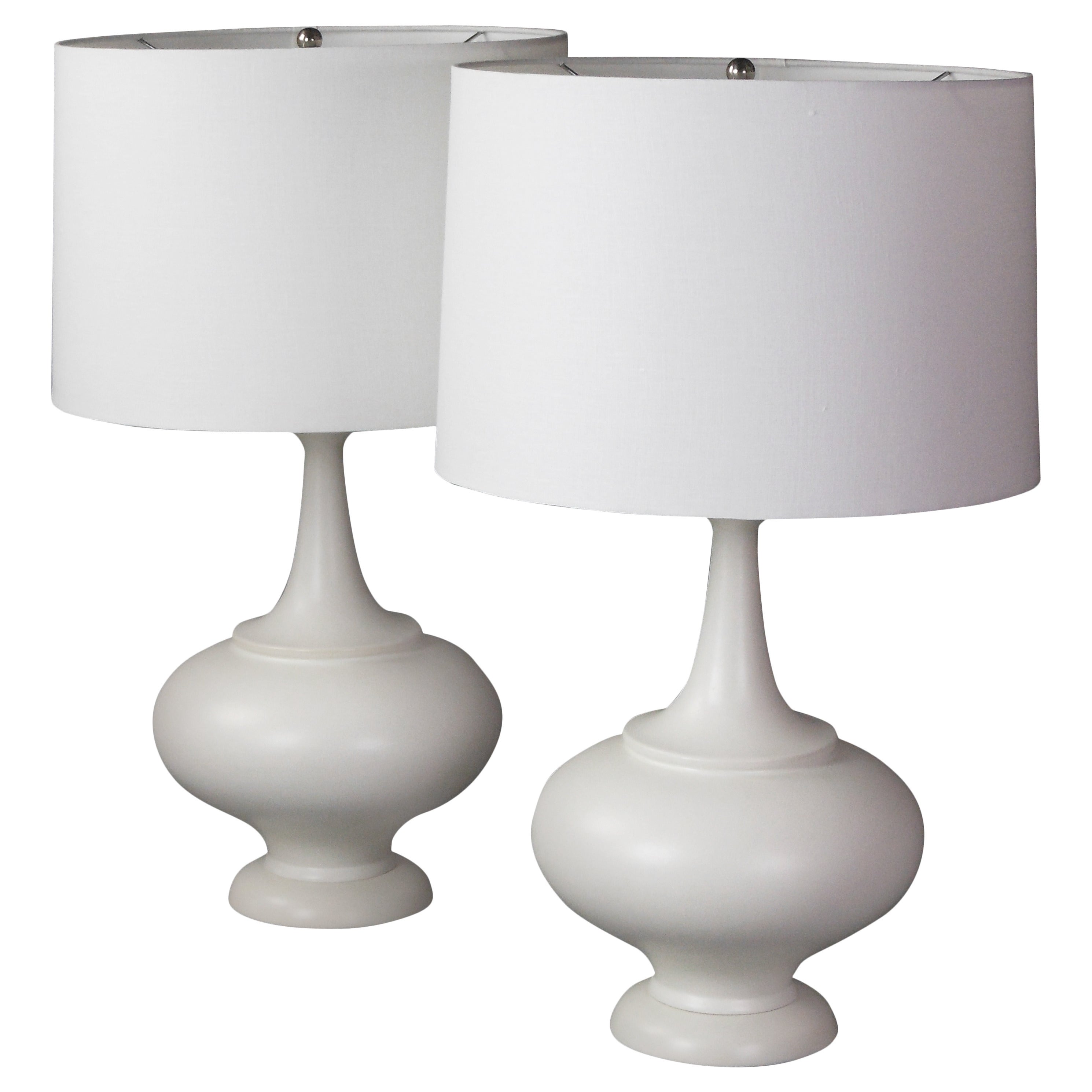 Pair of Midcentury Large White Ceramic Lamps For Sale