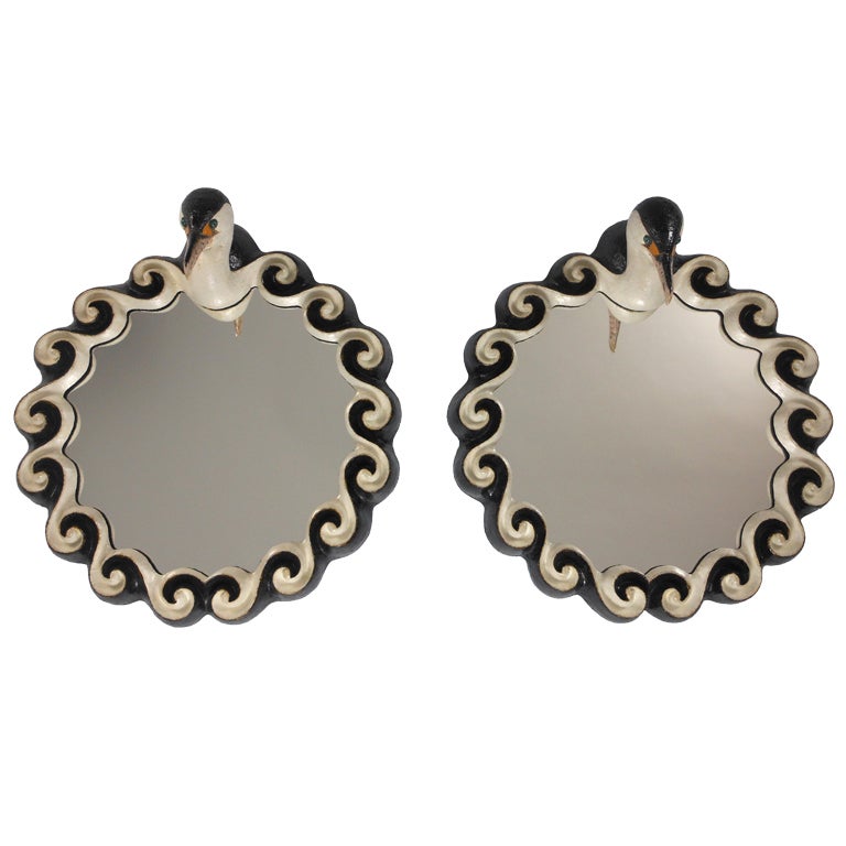 Pair of Glazed Stoneware Pied Shag Mirrors by Gail Dooley For Sale