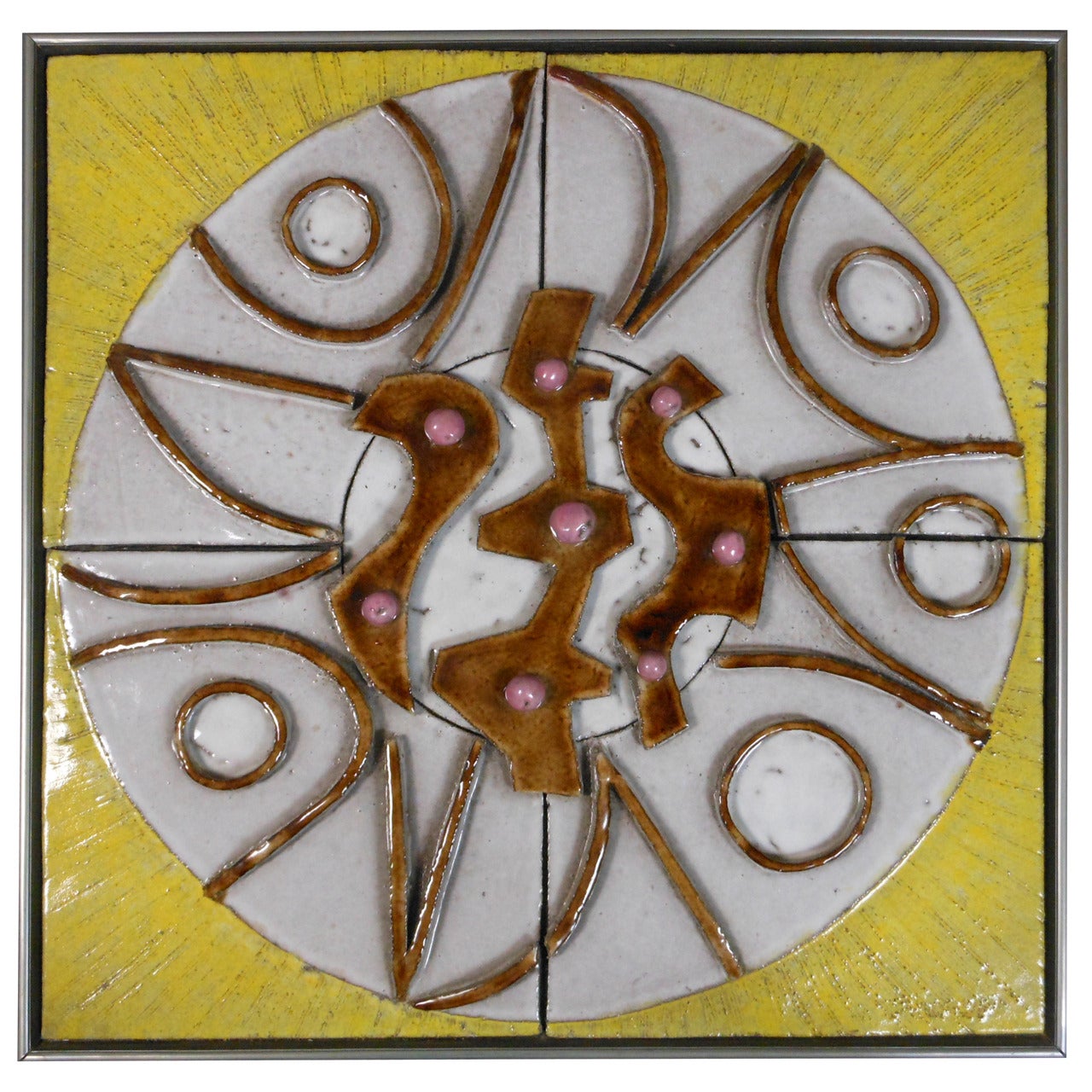 1970s Abstract Ceramic Panel Signed "Sucsan" For Sale