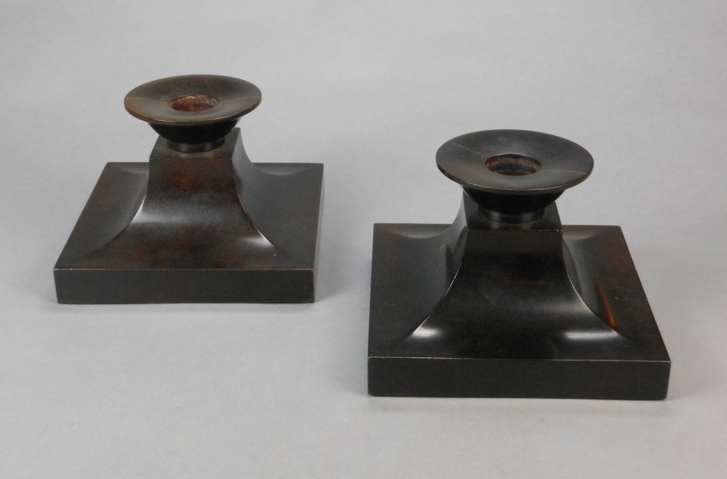 Pair of Swedish Grace Ebonized Candlesticks by Carl Malmsten In Good Condition In New York, NY