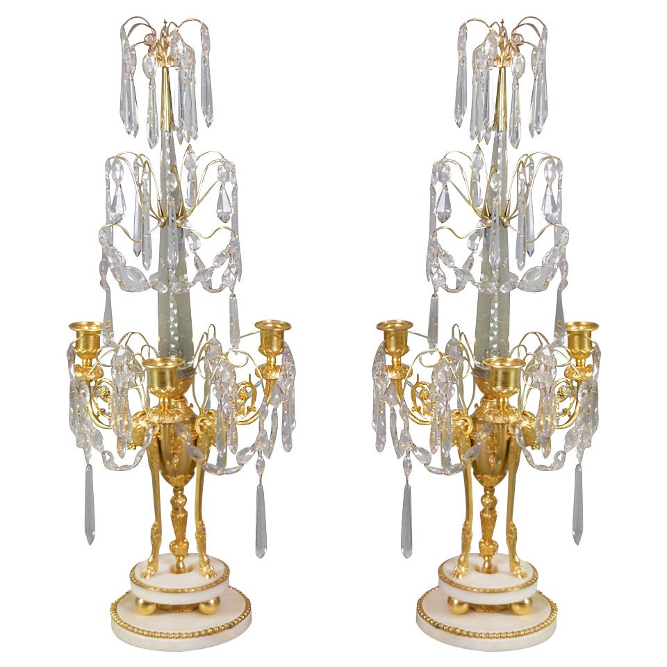 Neoclassical Pair of Gilt Bronze Obelisk Candelabra For Sale