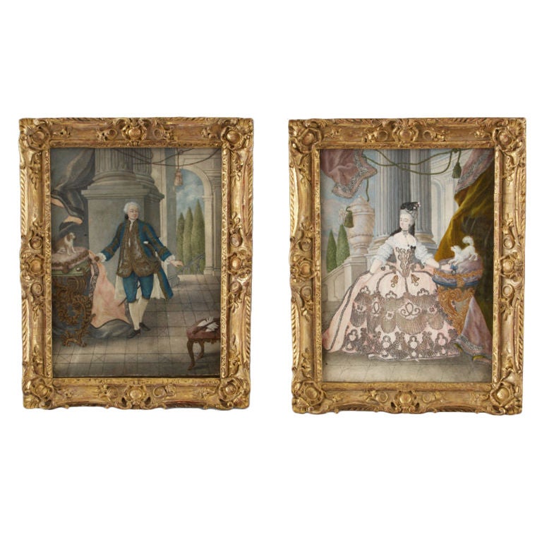 Ritratti in ciondolo rococò di un nobile e di sua moglie