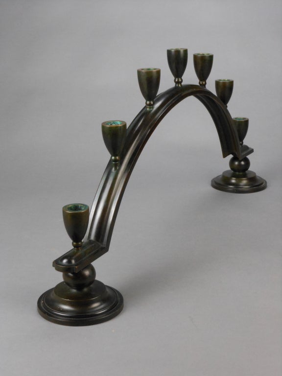 Danish Patinated Bronze Candelabra by Just Andersen In Good Condition For Sale In New York, NY