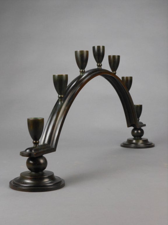Mid-20th Century Danish Patinated Bronze Candelabra by Just Andersen For Sale