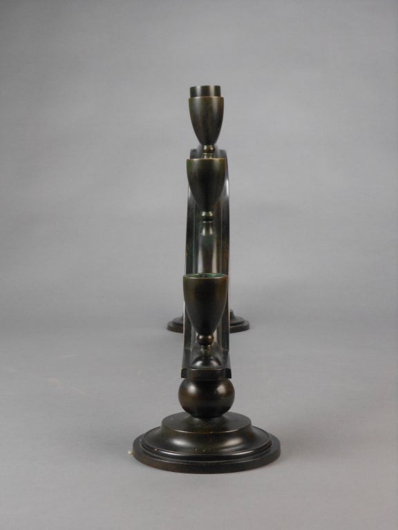 Danish Patinated Bronze Candelabra by Just Andersen For Sale 1