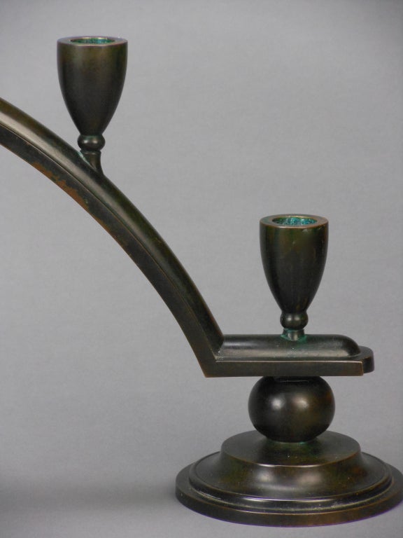 Danish Patinated Bronze Candelabra by Just Andersen For Sale 2