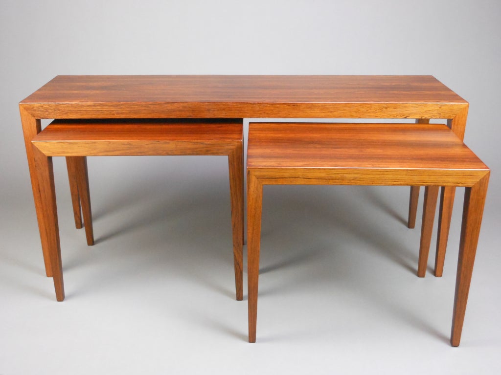 Mid-20th Century Set of Three Danish Hardwood Nesting Tables by Severin Hansen For Sale