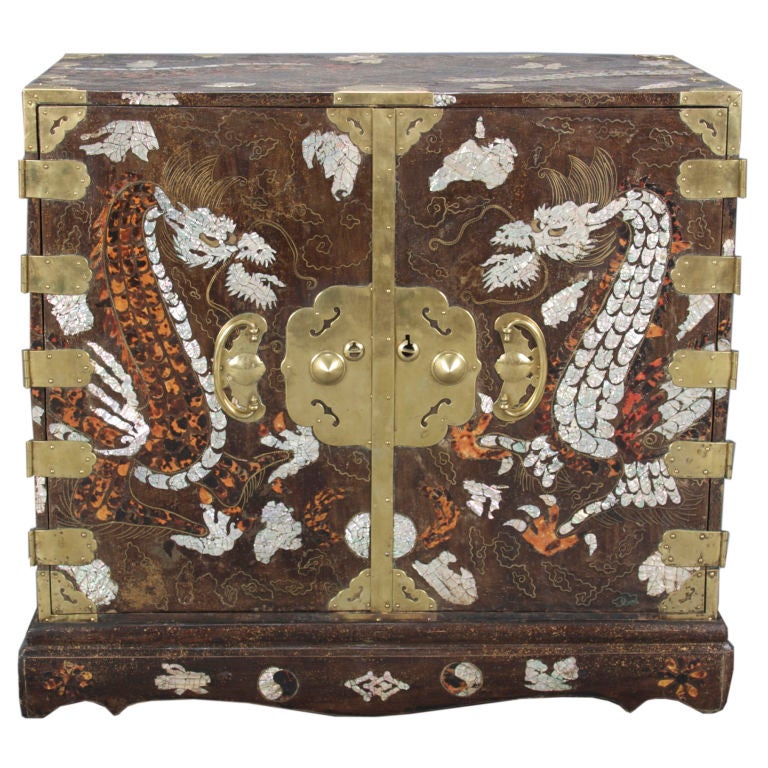 A Korean Mother-of-Pearl and Tortoiseshell Inlaid Lacquer Chest