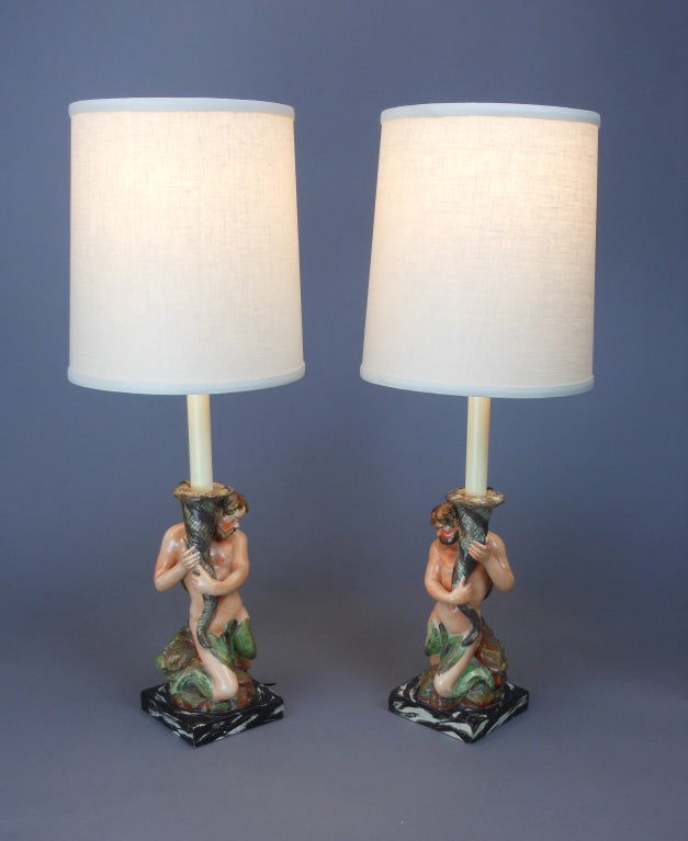 Neoclassical Staffordshire Pair of Ceramic Candlesticks Mounted as Lamps For Sale