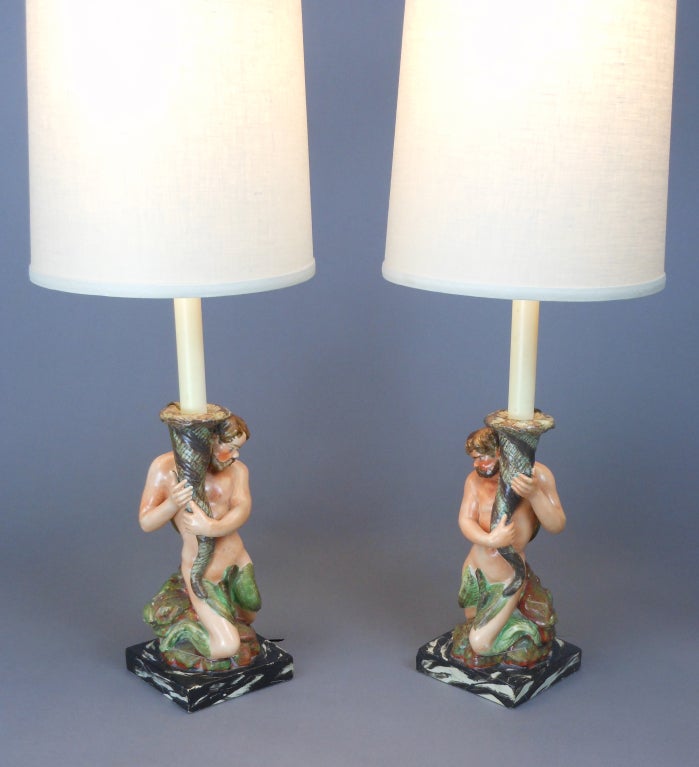 Staffordshire Pair of Ceramic Candlesticks Mounted as Lamps In Good Condition For Sale In New York, NY
