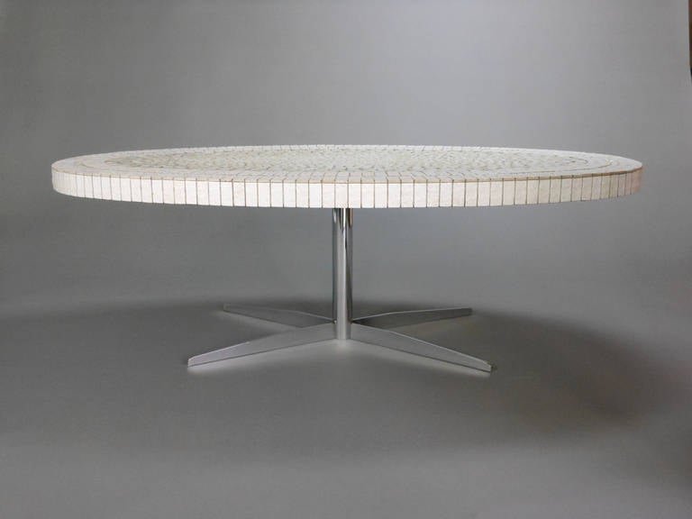 Mid-Century Modern French Oval Mosaic Coffee Table, 1970s