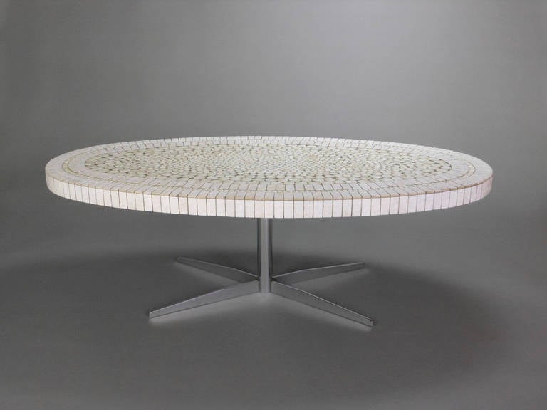 French Oval Mosaic Coffee Table, 1970s In Good Condition In New York, NY