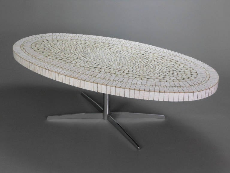 Late 20th Century French Oval Mosaic Coffee Table, 1970s