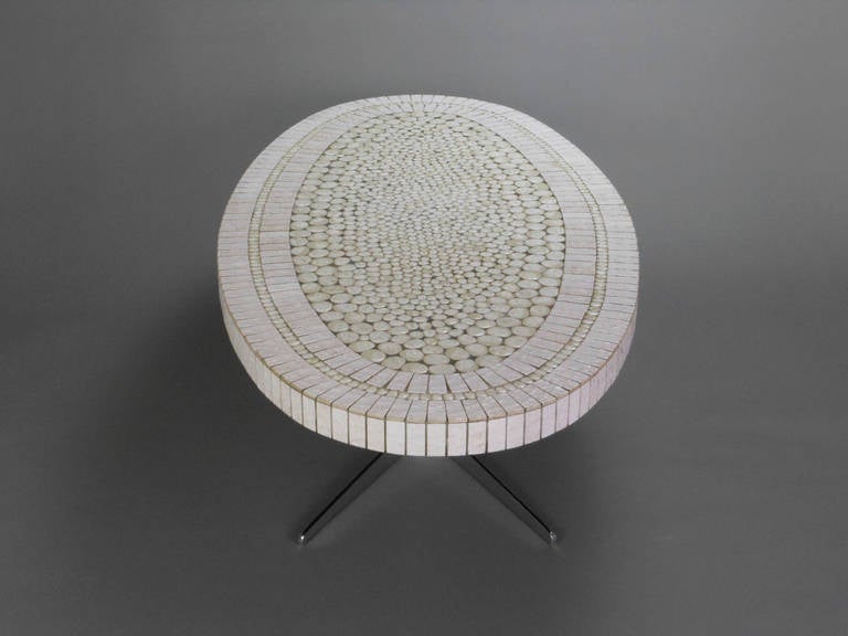 French Oval Mosaic Coffee Table, 1970s 1