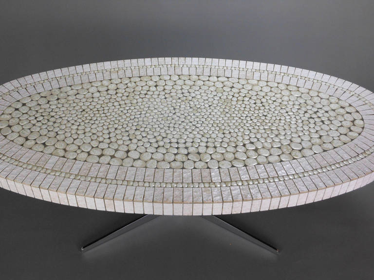 French Oval Mosaic Coffee Table, 1970s 4