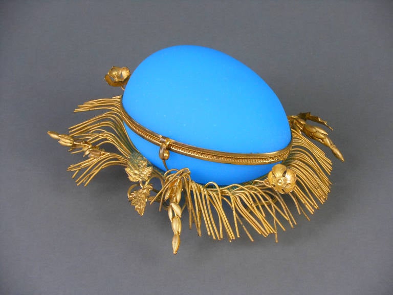 19th Century A French Gilt Mounted Blue Opaline Box For Sale