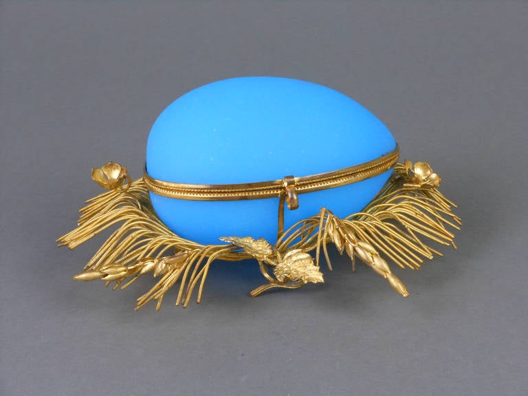 Glass A French Gilt Mounted Blue Opaline Box For Sale