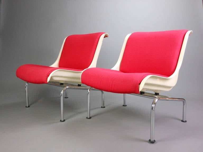 Yrjo Kukkapuro named this design the Saturnus C-chair. They have a fiberglass frame with a curved top rail and a rectangular backrest and the seats are fitted to a U-form steel stand.

The Finnish furniture designer Yrjö Kukkapuro (b. 1933) is a
