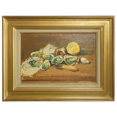 Still Life with Oysters and Lemons Signed C. Le Breton