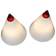 Italian 1970s Red and White Glass Cone Lamps by Giusto Toso for Leucos