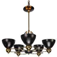 An American Mid-Century Modern Brass and Black Chandelier by Lightolier