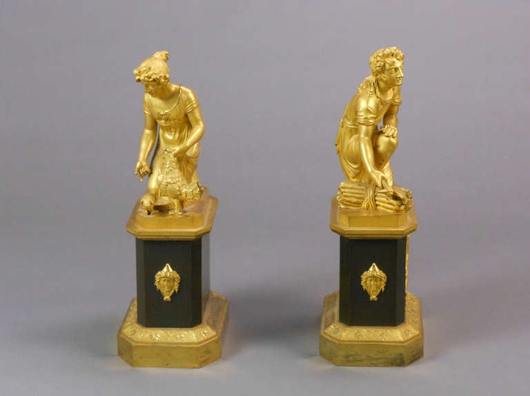 Neoclassical French Empire Gilt Bronze Figures For Sale