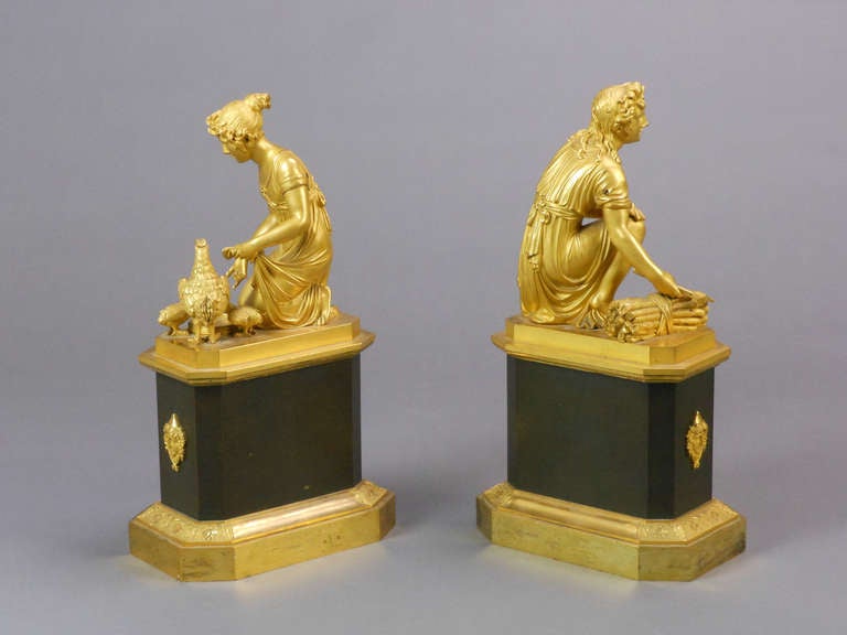 French Empire Gilt Bronze Figures In Good Condition For Sale In New York, NY