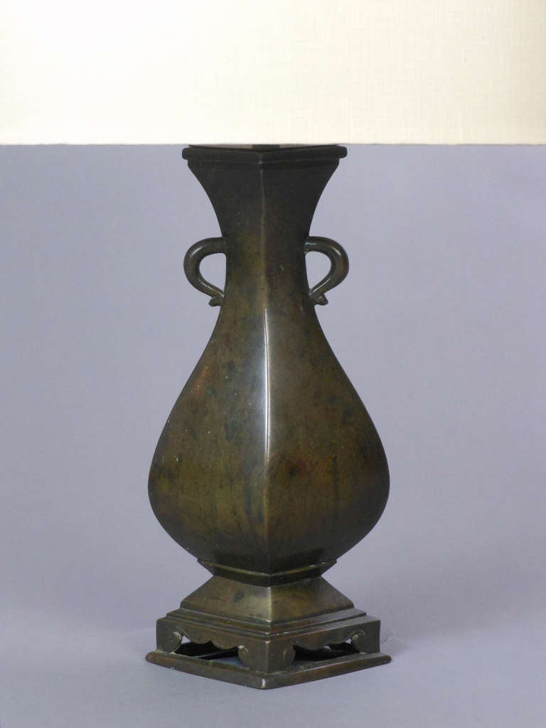 18th Century and Earlier Chinese Pair of Bronze Vases, Now Lamps For Sale