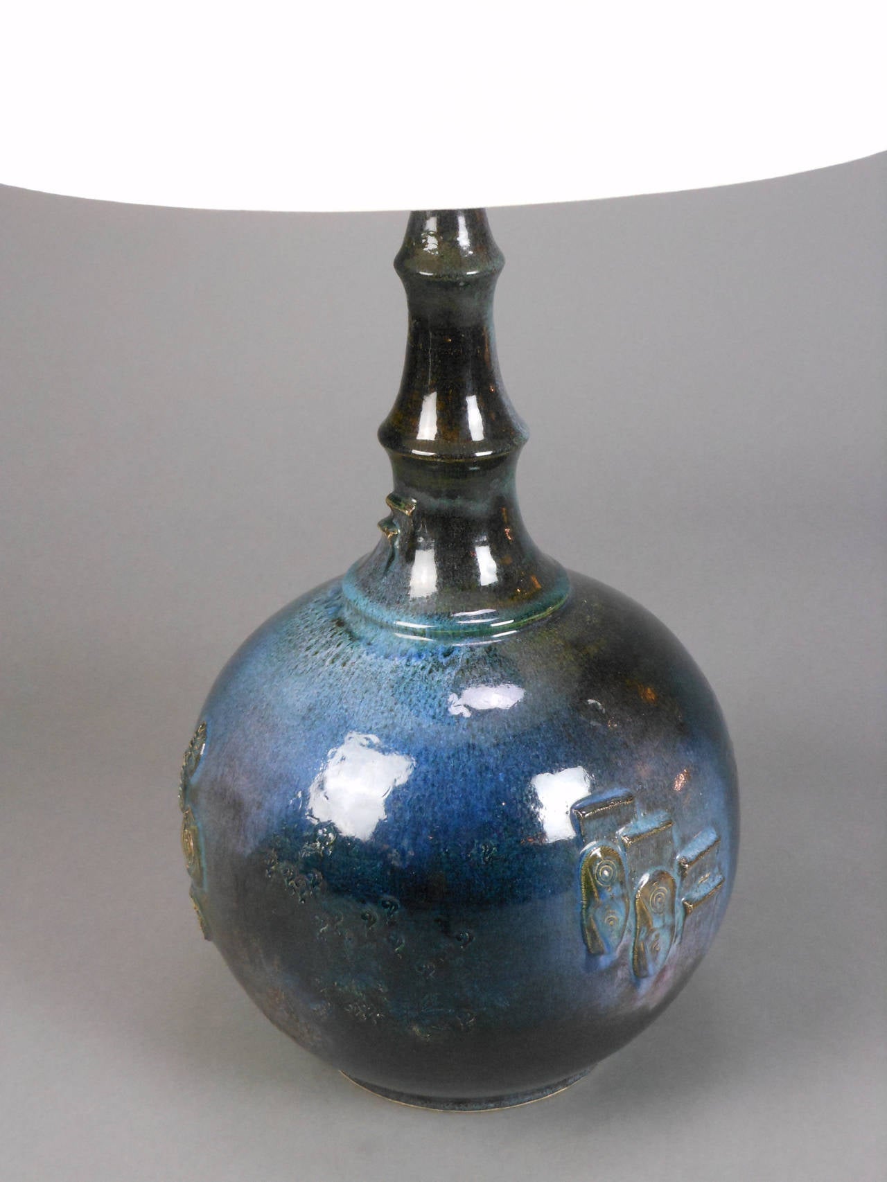 Late 20th Century Scandinavian Modern Blue Ceramic Lamp by Bjorn Wiinblad For Sale