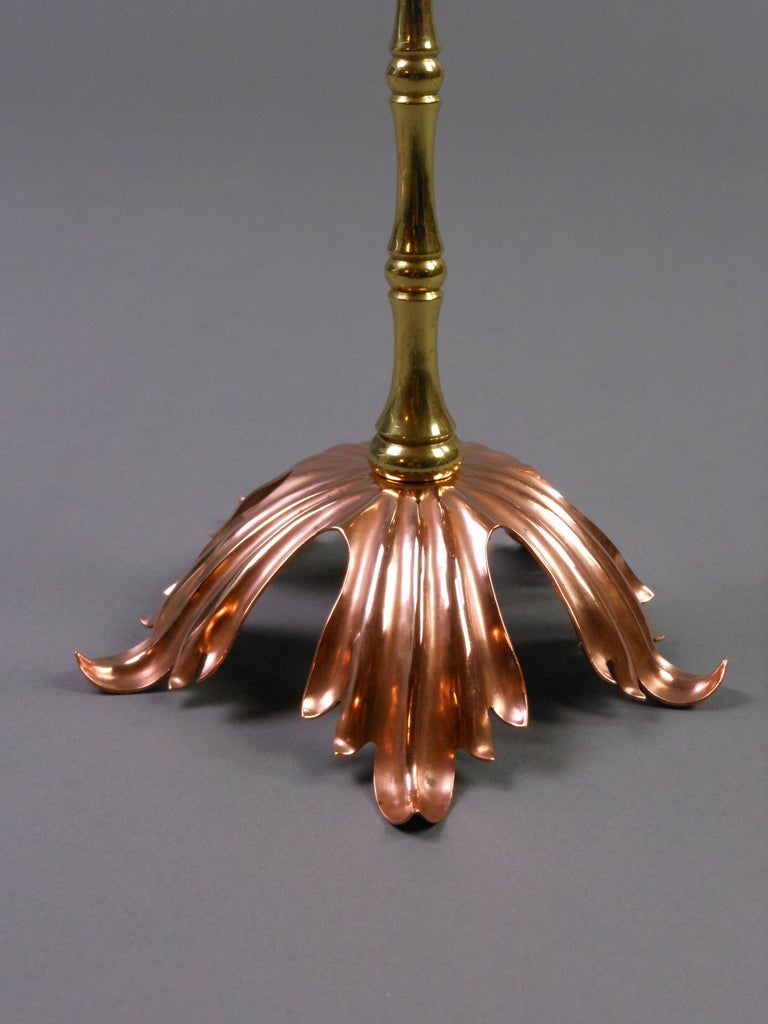 English Art Nouveau Pair of Brass and Copper Candlesticks 4