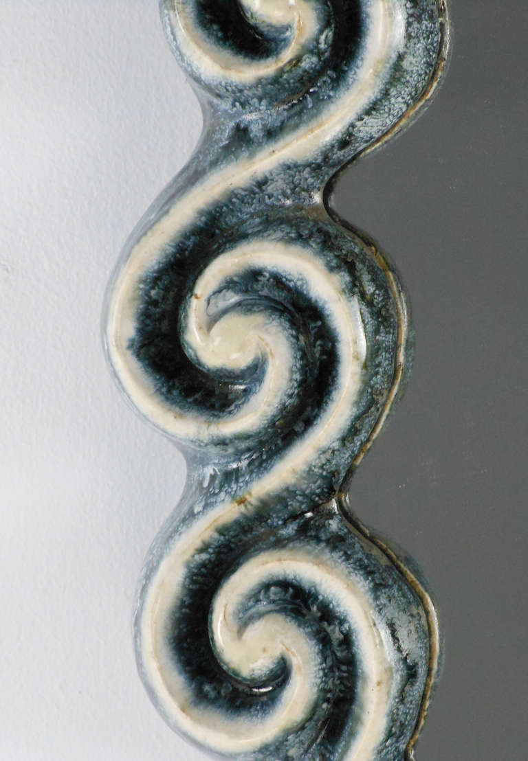Stoneware Glazed Ceramic Shell Mirror by Gail Dooley For Sale